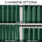 Dark Green Linen Curtains 90 Inch Long 2 Panels Set for Bedroom Living Room Emerald Green Linen Textured Window Drapes Semi Sheer Light Filtering Rod Pocket Back Tab Farmhouse Curtain 52x90