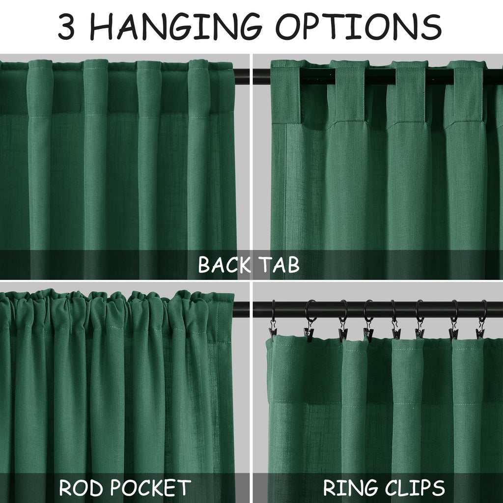 Extra Long Dark Green Linen Curtains 120 Inch for Living Room 2 Panels Set Rod Pocket Back Tab Linen Window Drapes Semi Sheer Light Filtering Privacy High Ceiling Drapes for Farmhouse 52x120