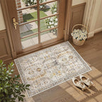 Madane Washable Area Rug 2x3, Small Entryway Rug Non-Slip Vintage Door Mat Indoor Entrance, Low Pile Floor Carpet for Inside Front Door Bedroom Kitchen Entry Laundry (2'x3', Brown/Gold)