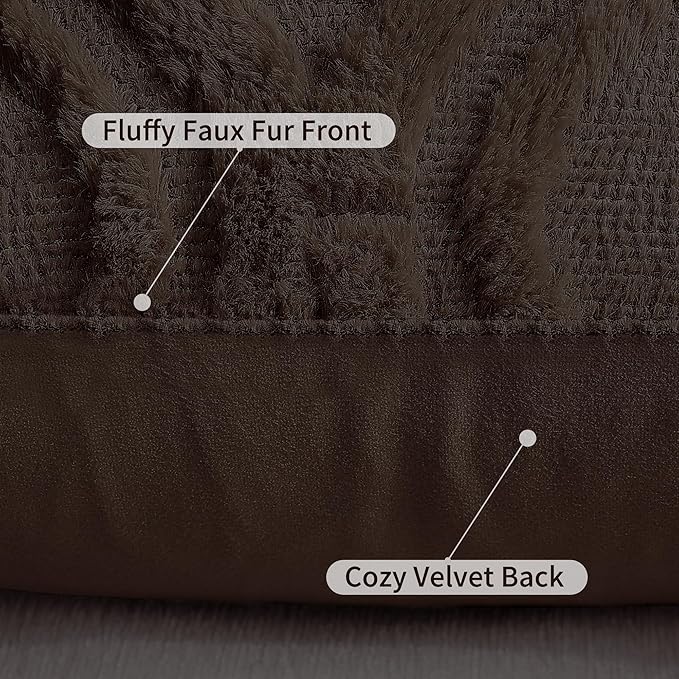 decorUhome Throw Pillow Covers 22x22 Inch Set of 2, Soft Plush Faux Wool Dark Brown Solid Couch Pillow Covers, Accent Euro Sham Farmhouse Neutral Square Pillow Cases for Sofa Bed Living Room