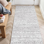 3x6 Washable Hallway Runner Rug - Moroccan Non-Slip Long Runners for Entryway Soft Modern Geometric Low-Pile Rugs for Kitchen Waterproof Neutral Carpet for Bedroom Bathroom Laundry 3x6 Grey