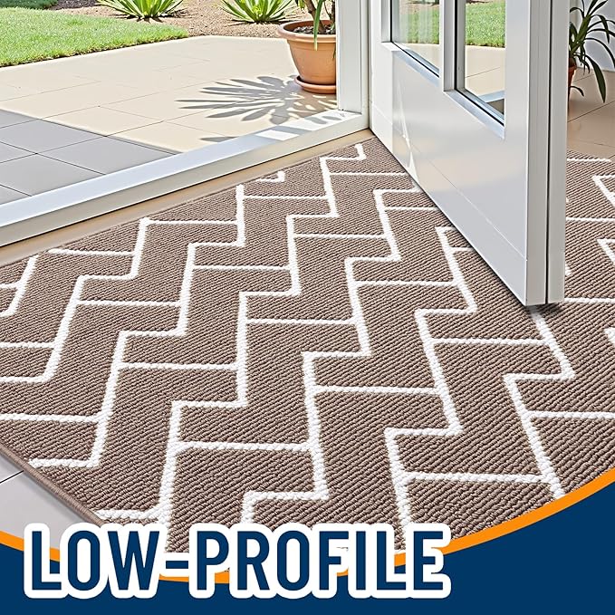 OLANLY Front Door Mat, Non-Slip Rubber Backing, Dirt Resistant and Absorbent, Washable, Easy to Clean Low-Profile Indoor Doormat for Back Door, Entryway, Inside Entrance, 59x35, Brown