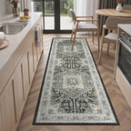 Madane Washable Kitchen Runner Rug 2x6, Ultra-Thin Non-Slip Hallway Runner, Stain Resistant Vintage Entryway Carpet Runner, Pet Friendly Low Pile Runners, Grey Green/Black Olive