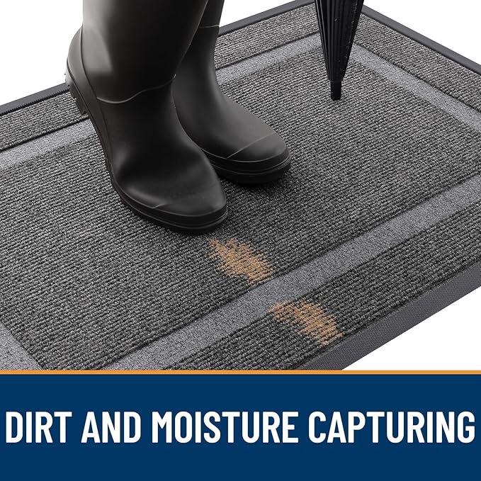 OLANLY Front Door Mat Indoor Outdoor Entrance, Waterproof All-Season, All-Weather Doormat, Sturdy Natural Rubber, Fade Resistant, Low Profile, Easy Clean Patio Porch Entryway Mat, 29.5x17, Dark Grey