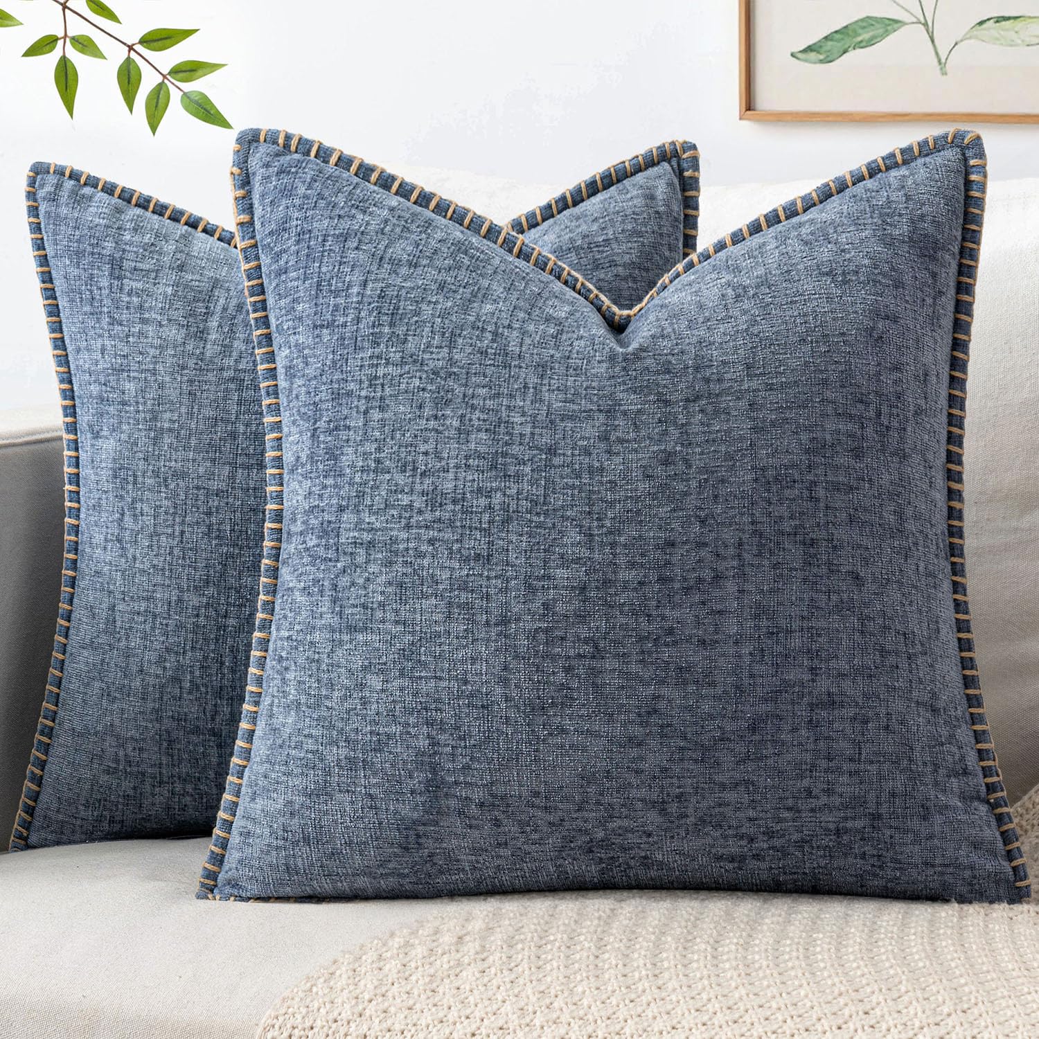 MIULEE Decorative Couch Throw Pillow Covers 18x18 in Dark Grey Blue 2 Pack
