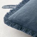 MIULEE Linen Fringe Decorative Euro Throw Pillow Covers Blue Ashes 22x22