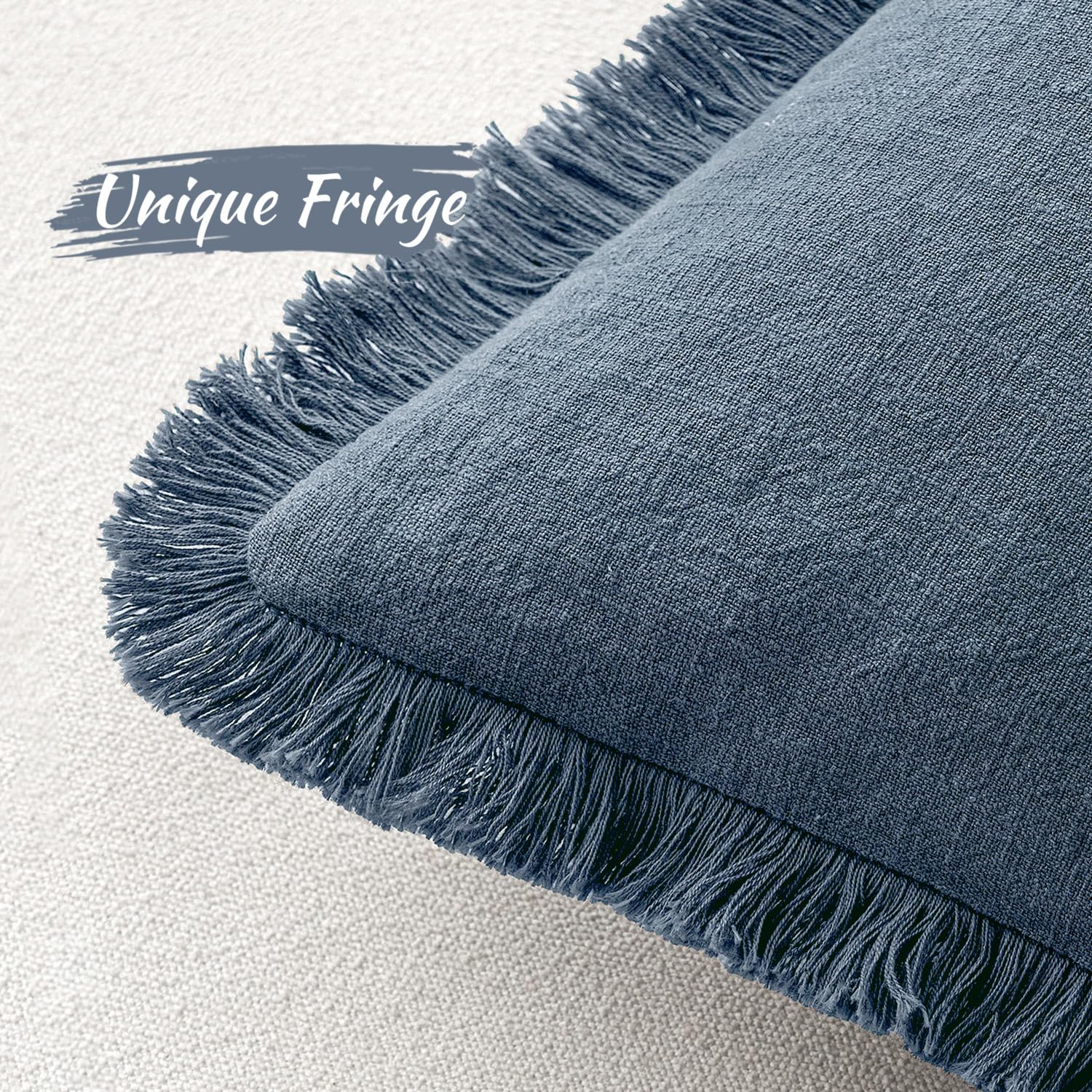 MIULEE Linen Fringe Decorative Euro Throw Pillow Covers Blue Ashes 22x22
