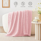 EXQ Home Fleece Throw Blanket for Couch or Bed - 3D Waffle Patchwork Pattern Jacquard Decorative Blankets - Cozy Soft Fuzzy Flannel Blanket Suitable for All Seasons(50"×60",Pink)