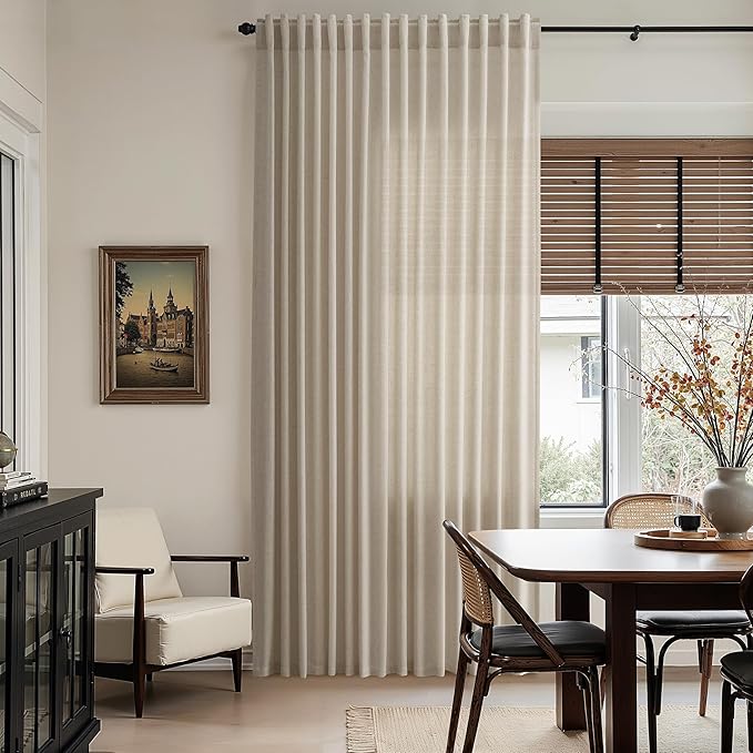 Nanspring Cobblestone Linen Curtains for Living Room 98 Inches Long Light Filtering Semi Sheer Curtain Back Tab Modern Farmhouse Decor Elegant Drapes for Bedroom Dinner Room 52x98, 2 Panels