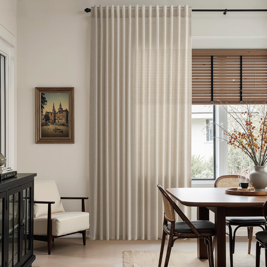 Cobblestone Linen Curtains for Living Room 126 Inches Long Light Filtering Semi Sheer Curtain Back Tab Modern Farmhouse Decor Elegant Drapes Floor to Ceiling High Window for Bedroom 52x126, 2 Panels