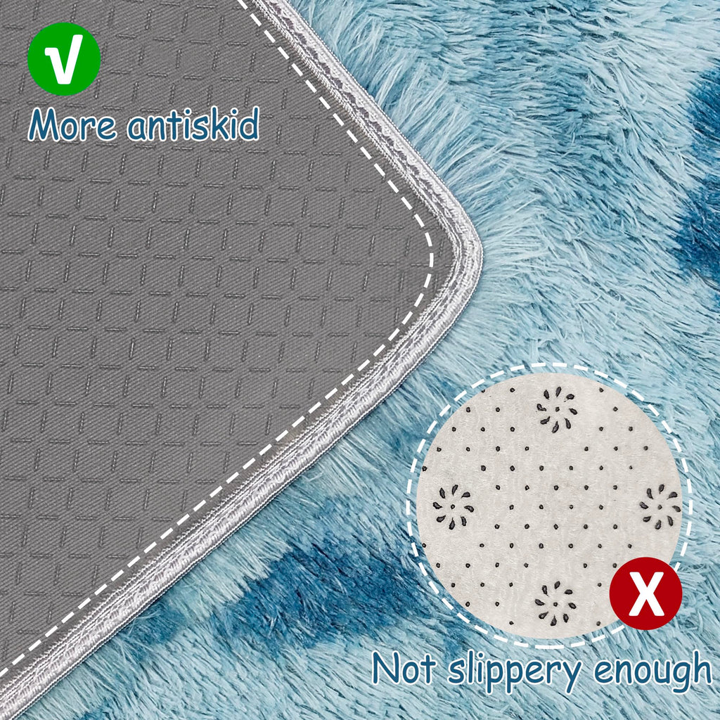 JiaoBaba Super Soft Fluffy Living Room Area Rug 2x10 ft Tie-Dyed Light Blue Shaggy Furry Carpet Washable Non-Slip Floor Rugs Bedroom Bedside Nursery Rug Fuzzy Girls Boy Dorm Home Decor Aesthetic