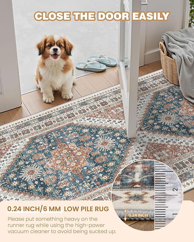 Restydon 3x5 Washable Area Rug for Entryway Non Slip Kitchen Rugs, Blue/Red
