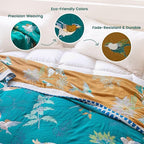 MSGKV The Boho Layer: 60"x80" Cotton Throw Blanket – Full Size for Couch Snuggles, Twin Bed Topper | Lightweight & Breathable Reversible Aviary Botanical Pattern, Decorative Accent