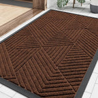 Smiry Front Door Mat Outside Entrance, Heavy Duty Sturdy Natural Rubber Doormat, Trap Dirt and Moisture, Easy Clean Low Profile Welcome Floor Mats for Indoor Outdoor Entry, 35X23 Inch, Deep Coffee