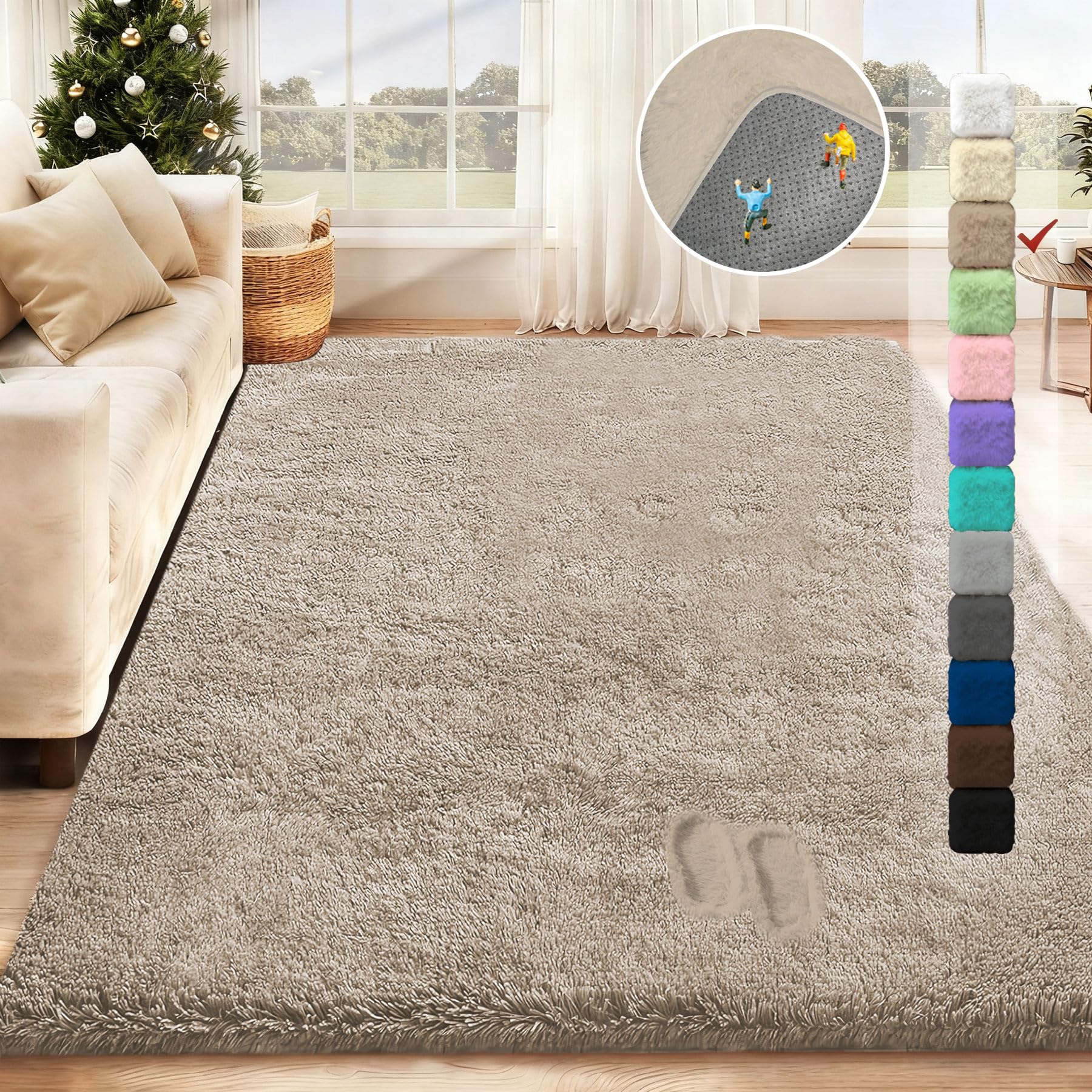 5x7 Area Rug for Living Room: Fluffy Shag Soft Washable Rugs Fuzzy Plush Indoor Carpet for Bedroom Nursery Playroom Dorm Kids Girls Boys Room (Camel, 5'x7')