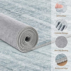 8x10 Area Rugs Living Room: Washable Large Neutral Soft Rug Farmhouse Stain Resistant Indoor Non-Slip Floor Carpet for Bedroom Nursery Kids Playroom Office Dining Room Dorm- Blue
