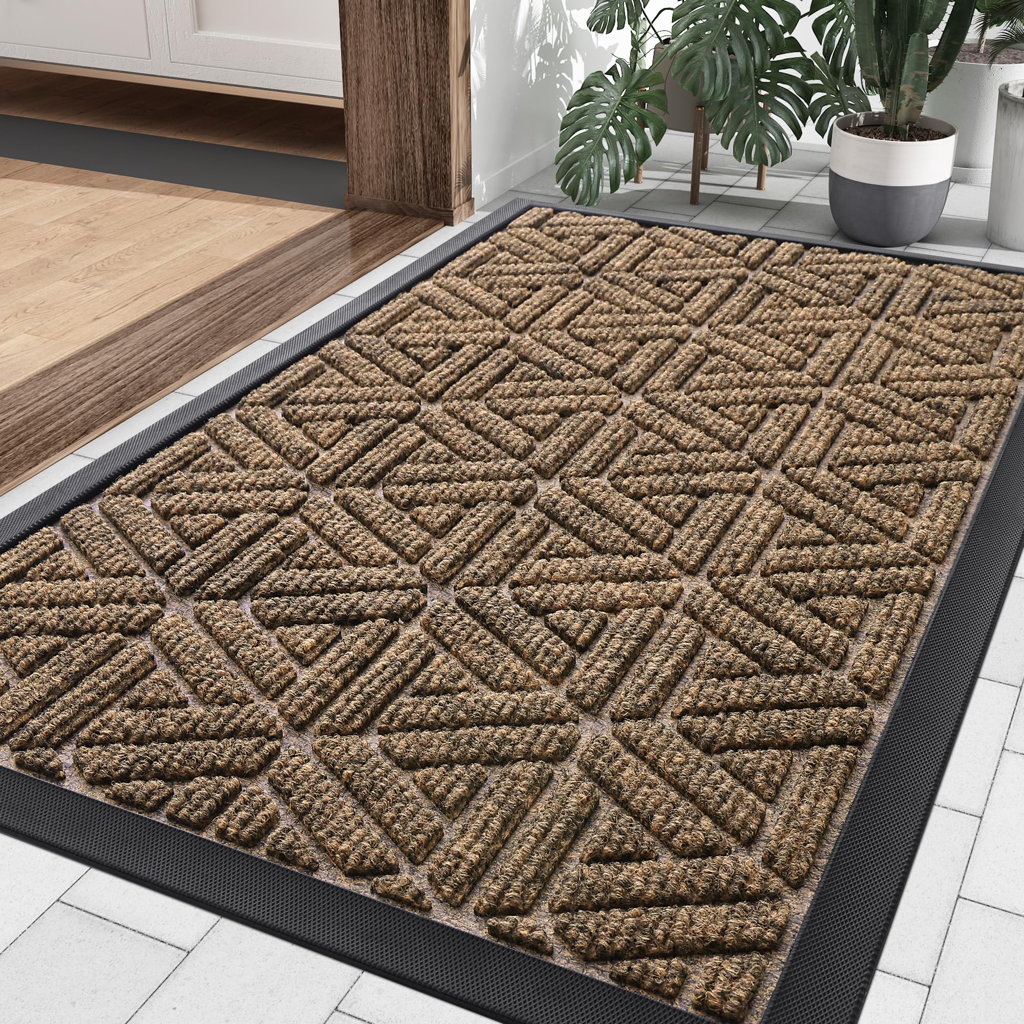 Smiry Front Door Mat Outside Entrance, Low Profile Rubber Doormat, 29.5x17