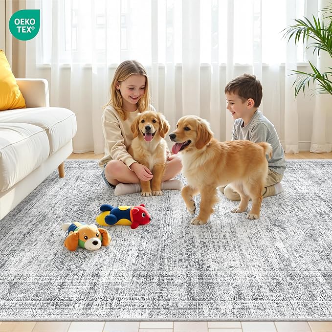 Restydon 5x7 Area Rugs for Living Room,Large Washable Rug,Grey