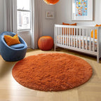 Amdrebio Burnt Orange Round Rugs 6Ft for Living Room Decor, Shaggy Plush Fuzzy Furry Circle Area Rugs for Bedroom Kids Room Aesthetic, Large Fluffy Shag Dark Orange Carpet for Nursery Dorm Classroom