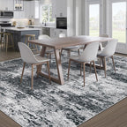 Area Rugs 10x14 Living Room: Washable Rug Modern Abstract Neutral Soft Non-Slip Low-Pile Indoor Large Carpet for Bedroom Dining Room Playroom Home Office (Black Grey, 10'x14')