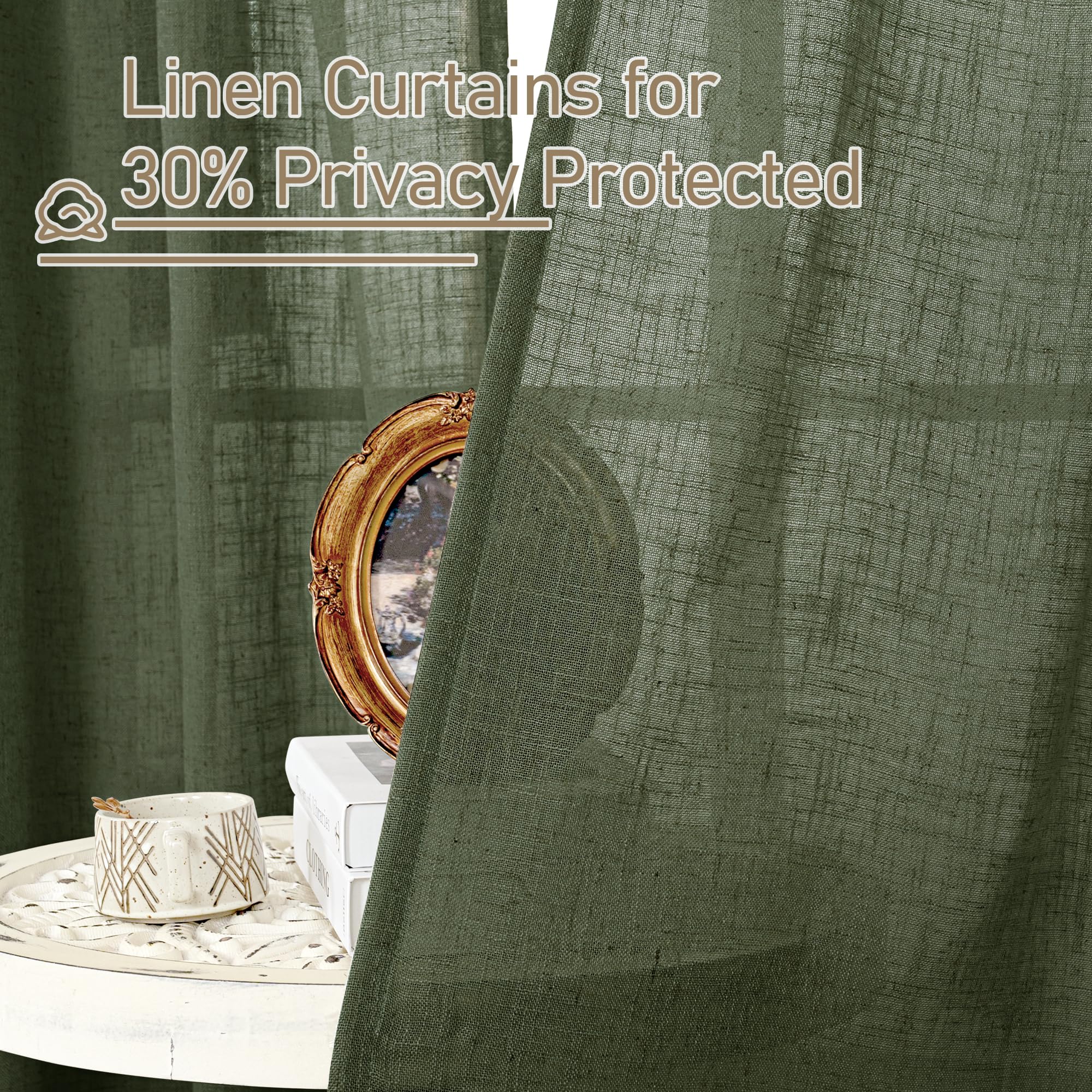 LAMIT Semi Sheer Window Linen Curtains 54 Inch Length, 34 x 54 Inch