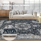 Area Rug 6x9 Washable Rug, Vintage Boho Medallion Rugs Non-Slip Soft Low Pile Large Distressed Rug Indoor Retro Carpet for Living Room Bedroom Dining Room Home Office (Vintage Black, 6'x9')