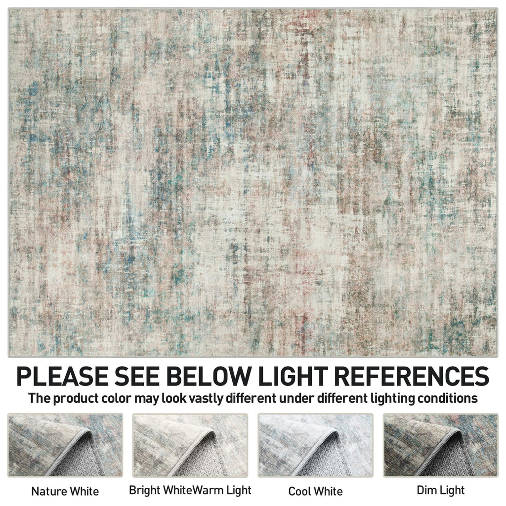 9x12 Area Rugs for Living Room: Washable Abstract Multi Color Carpet