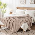 60x80 Inch Waffle Brown Twin Blanket -Fluffy Fleece, Neutral Tan Color, Cute & Aesthetic, Perfect for Sofa, Couch, Chair, Bed, Living Room & Bedroom, All-Season Use, Plush & Cozy Decorative Blanket