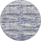 KOZYFLY Modern Abstract Circle Rug 3Ft, Washable Kitchen Round Rug Non-Slip Soft Small Bathroom Rug, Grey-Blue Striped Entryway Rugs Faux Wool Doormat for Bedside Entrance Bedroom Sink