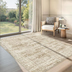 3x5 Washable Area Rug for Entryway, Soft Kitchen Rugs Non Slip for Dining Room, Vintage Abstract Living Room Rug, Thin Area Rugs Indoor for Bedroom, Kids Room Decor(3'x5', Brown/Ivory)
