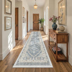 Kitchen Runner Rug Non Slip Washable 2.5x10, Soft Ultra-Thin Entryway Rug Runners for Hallways, Carpet Runner for Living Room,Kitchen, Laundry, Bathroom(Blue/Beige,2.5'x10')