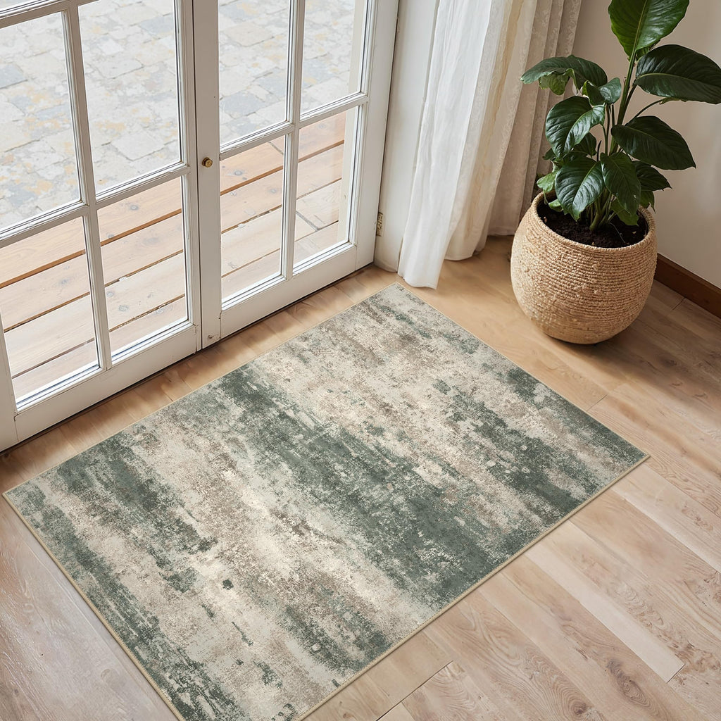BEIMO 2x3 Area Rugs for Entryway, Green Taupe Washable Abstract Rug