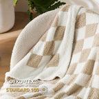 Bedsure GentleSoft Checkered Twin Blanket for Couch, Super Soft Cozy & Warm Knit Throw Blanket, Lightweight & Fluffy Plaid Blankets for Bedding, Sofa, Gifts for Women Men, Beige, 60x80 Inches