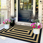 3x5 Modern Entry Rug - Small Washable Indoor Outdoor Mats for Front Door Non-Slip Porch Rug Black Tan Geometric Striped Throw Rugs for Living Room Bedroom Entryway Kitchen Office Porch Decor