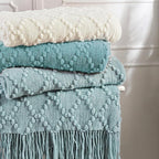 BOURINA Blue Throw Blanket 50 x70 Inch Jacquard Throw Knitted Blanket