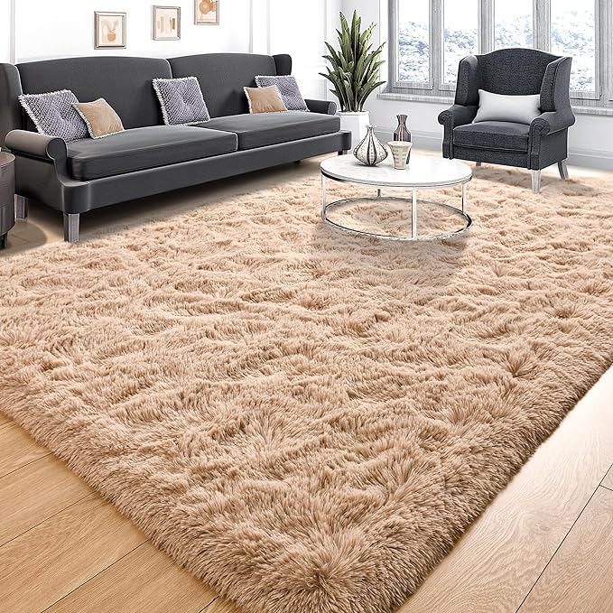 Tepook Area Rugs 9x12 for Living Room, Super Soft Fluffy Rugs for Bedroom, Modern Shaggy Rug Fuzzy Carpets for Kids, Plush Indoor Nursery Home Decor Rug with Non-Slip Bottom, Beige