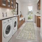 Madane Washable Runner Rug - 2x6 Rug Runners for Hallways 6 Feet Non Slip Vintage Kitchen Runner Rug Ultra-Thin Bathroom Runner Rugs Carpet Laundry Room Bedroom (2x6ft, Green/Gold)