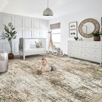 XLUEZ 9x12 Area Rug for Living Room, Washable Modern Abstract Large Area Rug Neutral Soft Non Slip Kids Rug Stain Resistant Indoor Carpet for Bedroom Dining Room Playroom Office(Brown, 9'x12')