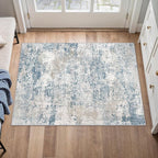 Blue 2x3 Area Rug Washable Abstract Entryway Carpet Modern Neutral Non Slip Door Mat Soft Low Pile Contemporary Aesthetic Small Bedroom Throw Rug for Kitchen Laundry Dining Room