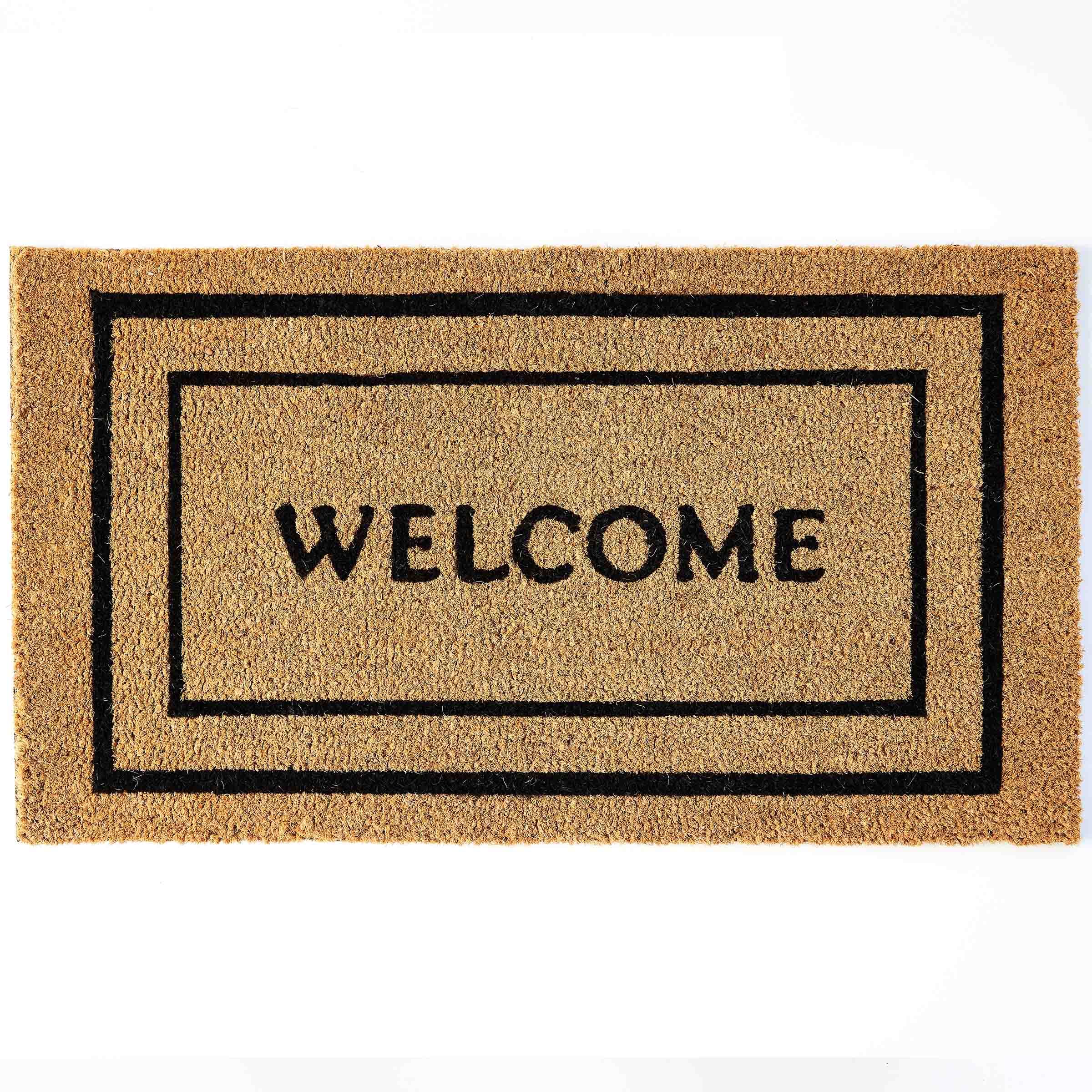 KANKUN Coco Coir Door Mat with Heavy Duty Backing, Welcome Doormat (17" x 30"), Doormat Entrance (Double Box)
