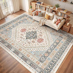 Washable Rugs 8x10 Area Rugs for Living Room, Non-Slip Backing Large Rug for Nursery Room, Vintage Floral Bedroom Rugs, Thin Indoor Home Decor Soft Farmhouse Rug (Blue/Red/Multi,8'x10')