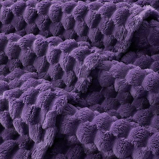 EXQ Home Fleece Blanket Twin Size for Couch or Bed - 3D Imitation Turtle Shell Jacquard Decorative Blankets - Cozy Soft Lightweight Fuzzy Flannel Blanket Suitable for All Seasons(60"×80",Purple)