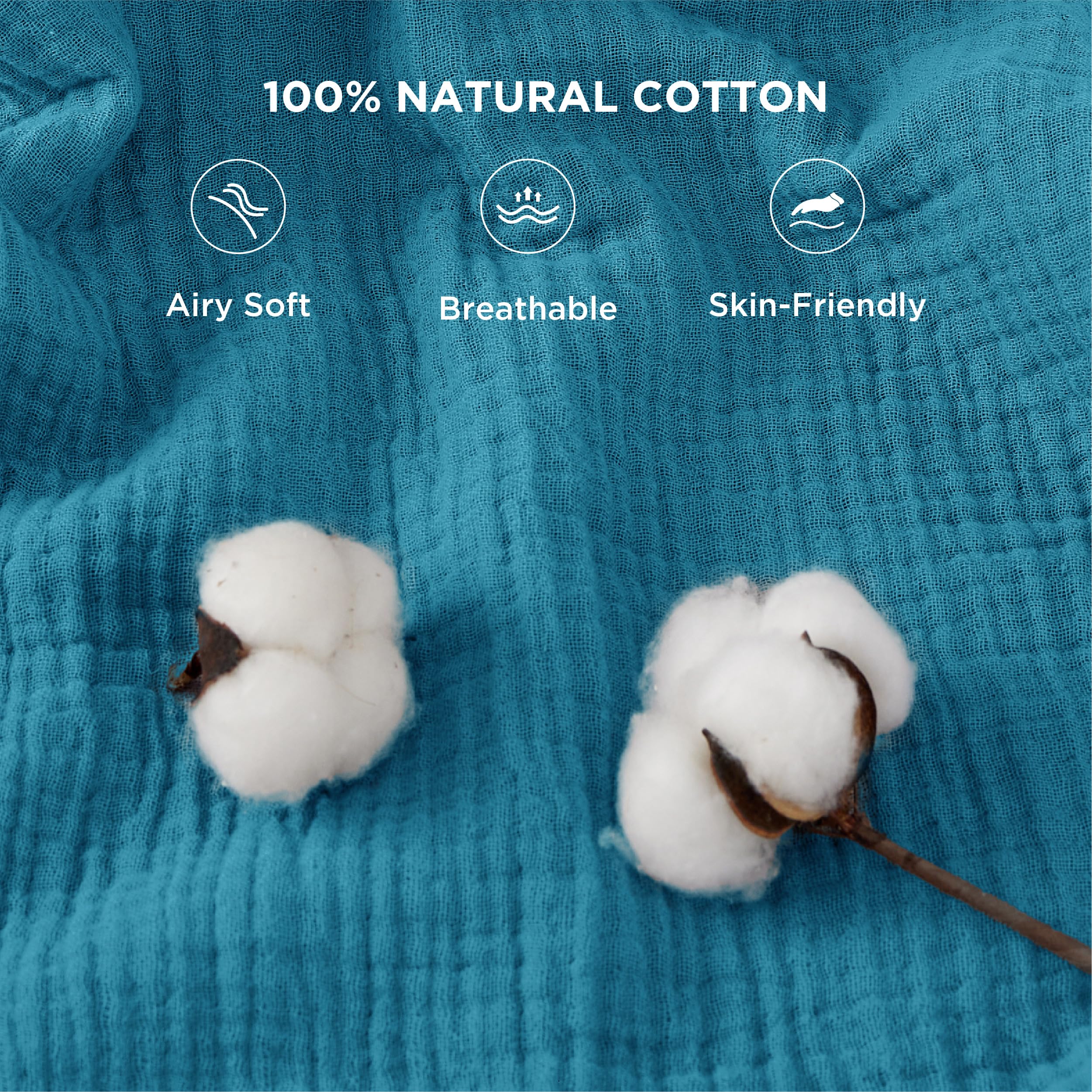 Bedsure 100% Cotton Muslin Blanket King Size for Bed - 4-Layer Breathable and Lightweight Thin Soft Summer Gauze Muslin Blanket for Adults, Teal, 108x90 Inches