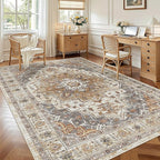 Madane 5x7 Area Rugs for Living Room, Stain Resistant Washable Rugs, Non-Slip Backing Area Rug, Vintage Home Decor Rug for Bedroom (Turmeric/Grey, 5'x7')