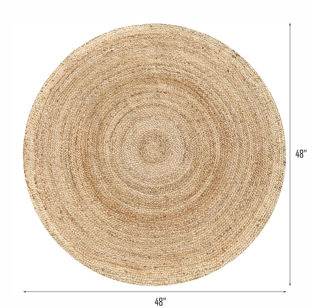 Hausattire Jute Braided Round Rug, Natural, 4 ft