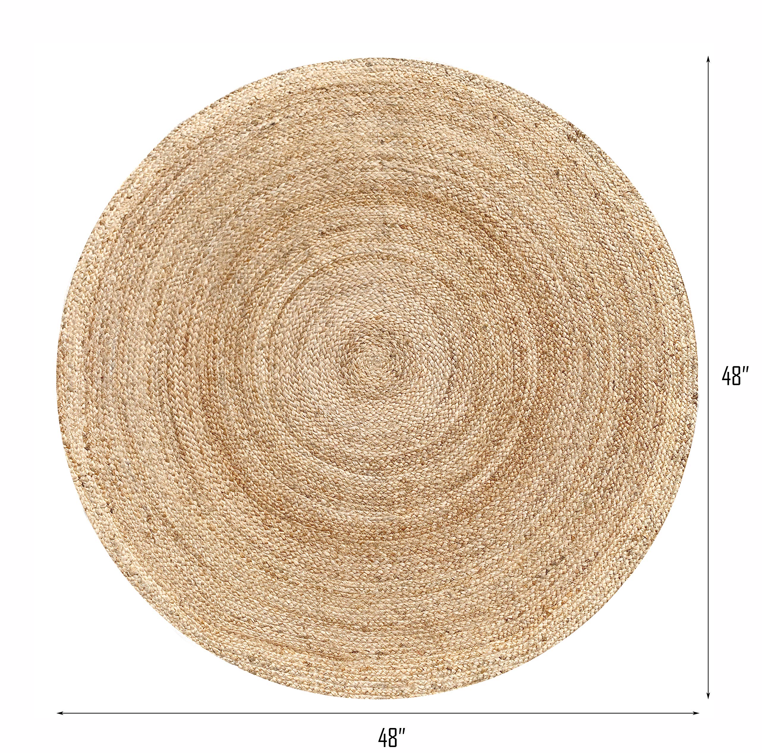Hausattire Jute Braided Round Rug, Natural, 4 ft