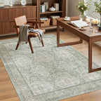 4x6 Area Rugs for Living Room, Vintage Washable Rugs for Dining Room, Bedroom, Home Office Decor, Non-Slip Green/Brown Carpet Thin Rug