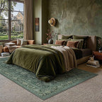 5x7 Washable Area Rug for Living Room Bedroom Vintage Green Soft Low Pile Carpet Traditional Retro Non Slip Throw Rug for Dining Room Entryway Indoor Dorm Kitchen