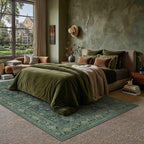 WondRg 6x9 Washable Area Rug for Living Room Bedroom Vintage Green Carpet Soft Low Pile Traditional Retro Non Slip Throw Rug for Dining Room Entryway Indoor Dorm Kitchen