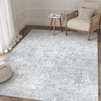 PureCozy 3x5 Area Rug Washable Vintage Entryway Living Room Carpet Indoor Office Non Slip Grey Entrance Distressed Low Pile Retro Accent Throw Rug for Dining Room Bathroom Bedroom Laundry